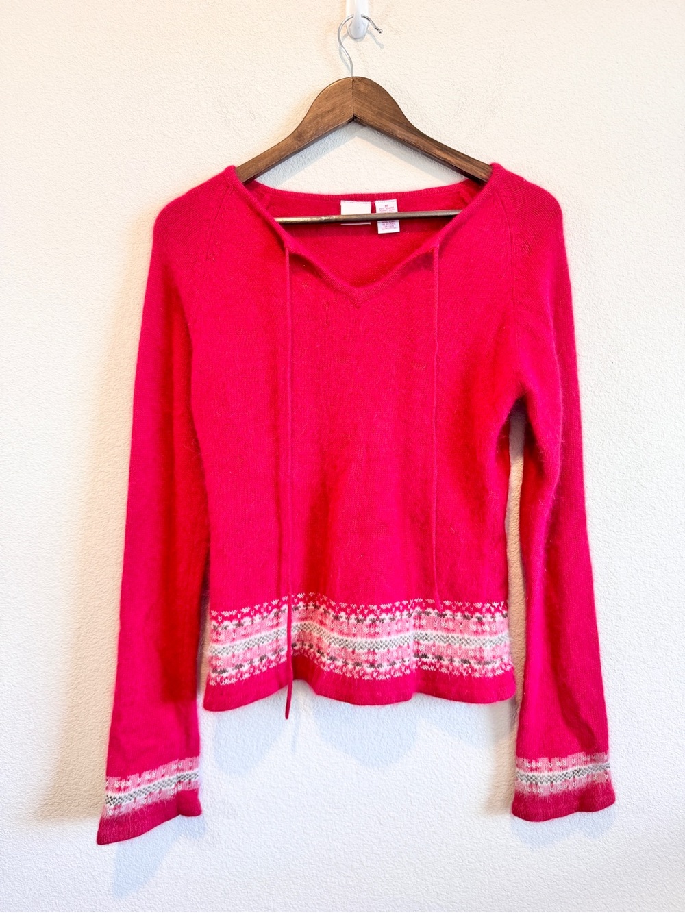 Xhilaration Red Angora Fair Isle Sweater M Fuzzy Nordic Winter Ski Lodge Vtg K46